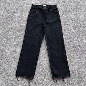 Oliver Logan High Rise Straight Jeans Womens 27 Black Raw Hem Cropped